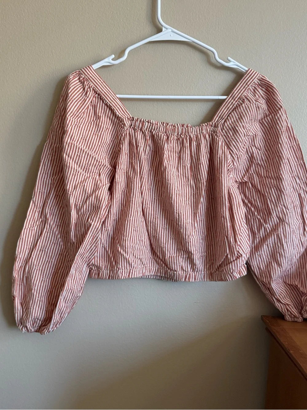 Madewell Puff-Sleeve Button-Front Crop Top in Embroidered Stripe Size Medium